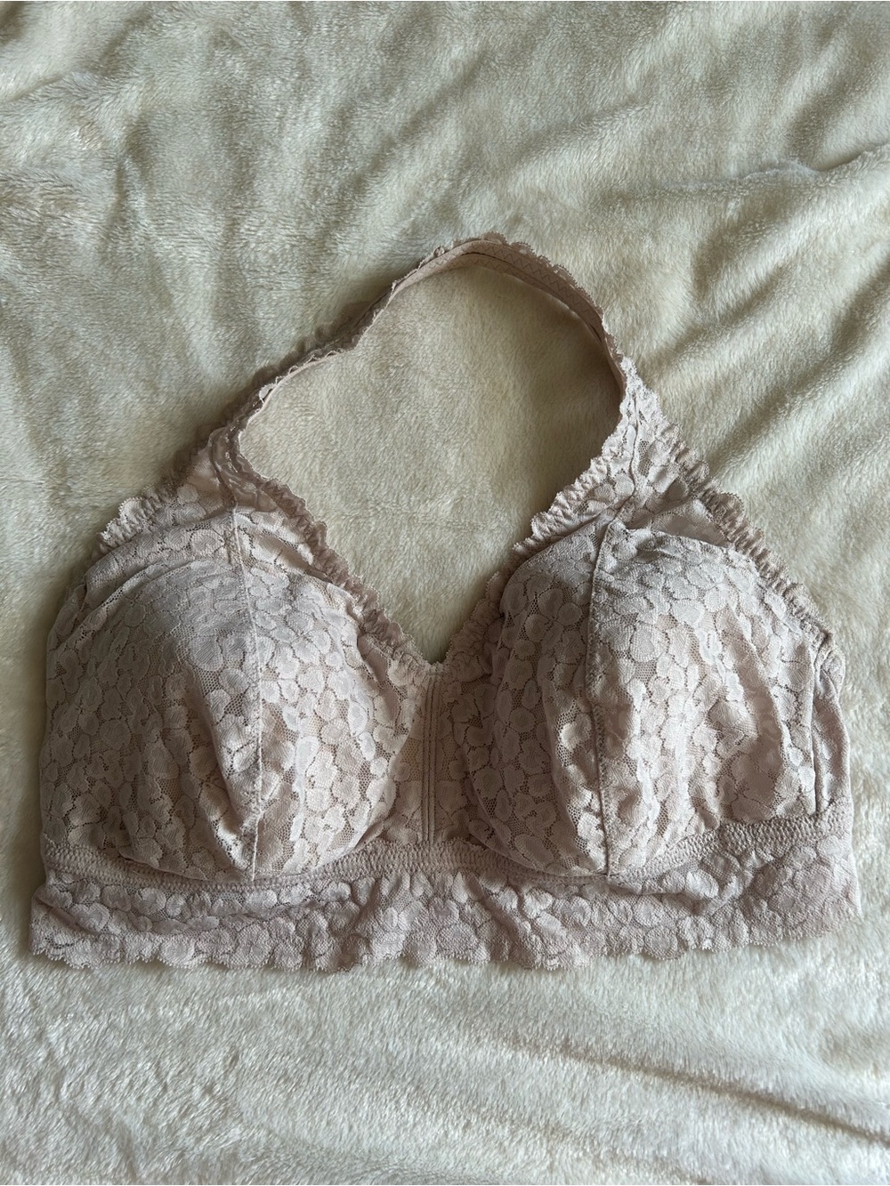 Aerie tan nude floral lace halterneck bralette womens XXL